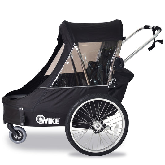 Wike Premium Double Children's Bike Trailer with Stroller & Jogging Kit - Black