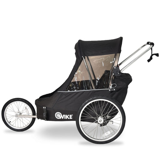 Wike Premium Double Children's Bike Trailer with Stroller & Jogging Kit - Black